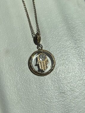 Gold Hamsa Pendant Necklace with Clear Crystal Accent